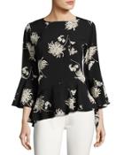 Chrysanthemum Floral-print Top, Black Pattern