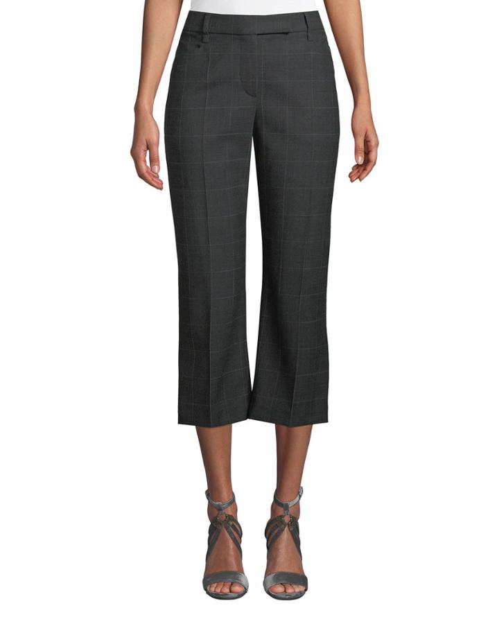 Cropped Windowpane-print Pants