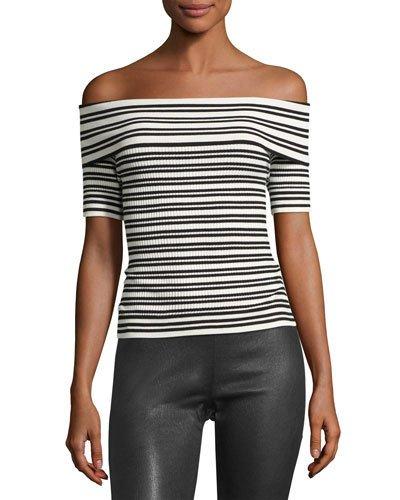 Elizabeth Off-the-shoulder Striped Top, Black/white