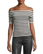 Elizabeth Off-the-shoulder Striped Top, Black/white