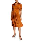 Printed Button-down Pleated A-line Dress
