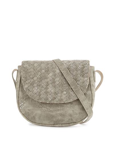 Woven Reptile Faux-leather Saddle Bag,