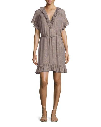 Charlotte Floral Metallic Ruffle Mini Dress, Gray