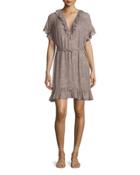 Charlotte Floral Metallic Ruffle Mini Dress, Gray