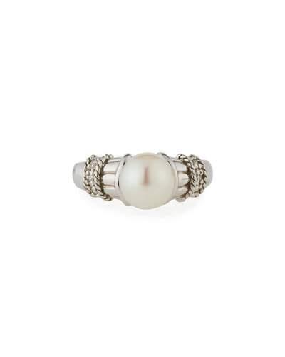 14k White Gold Pearl & Diamond Ring, 0.16tcw,