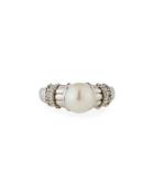 14k White Gold Pearl & Diamond Ring, 0.16tcw,