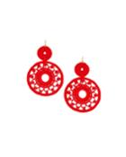 Crochet Crystal Hoop-drop Earrings, Red