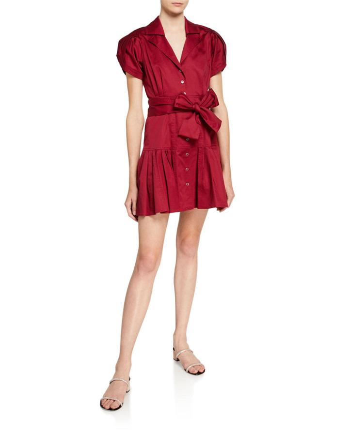 Sisel Puff-sleeve Button-front Pleated Skirt