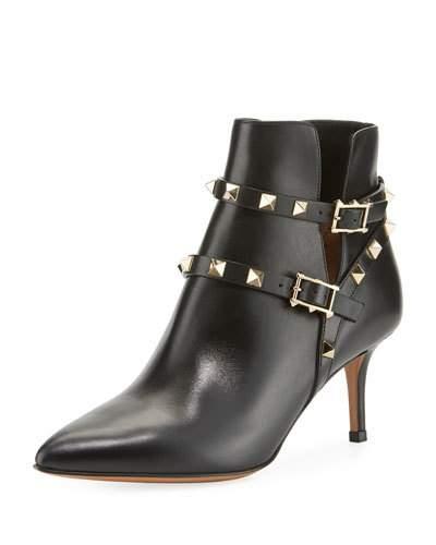 Rockstud Harness Kitten-heel Ankle Boot, Black