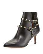 Rockstud Harness Kitten-heel Ankle Boot, Black