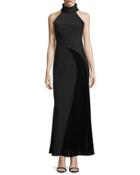 Sleeveless Crepe & Chiffon Gown, Black