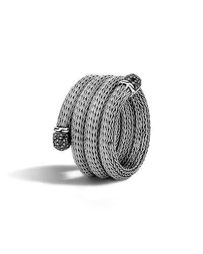 Classic Chain Silver Lava Coil Ring With Black Sapphire,