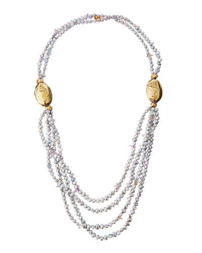 Layered Freshwater Pearl, Amethyst & Bronze Beaded Rope Necklace