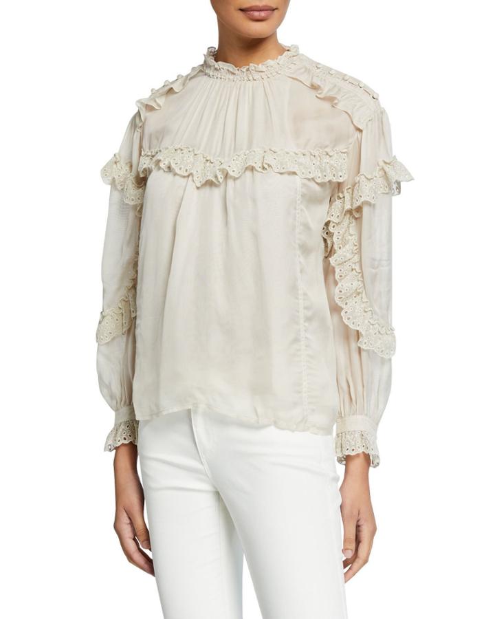 Utopia Long-sleeve Eyelet Frill Blouse