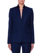 One-button Stand-collar Open-weave Wool Jacket