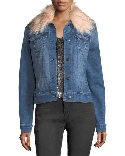 Denim Jacket W/removable Faux-fur Collar