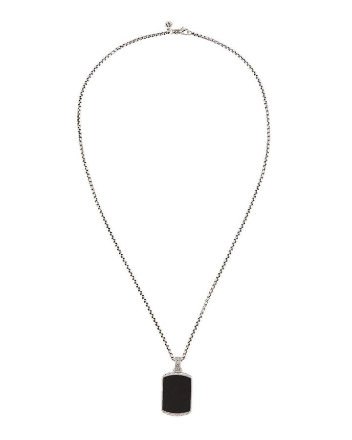 Men's Classic Chain Black Jade Tag Box-chain Necklace