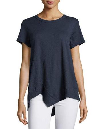 Short-sleeve Boxy Asymmetric-hem Tee, Inky