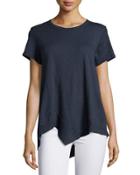 Short-sleeve Boxy Asymmetric-hem Tee, Inky
