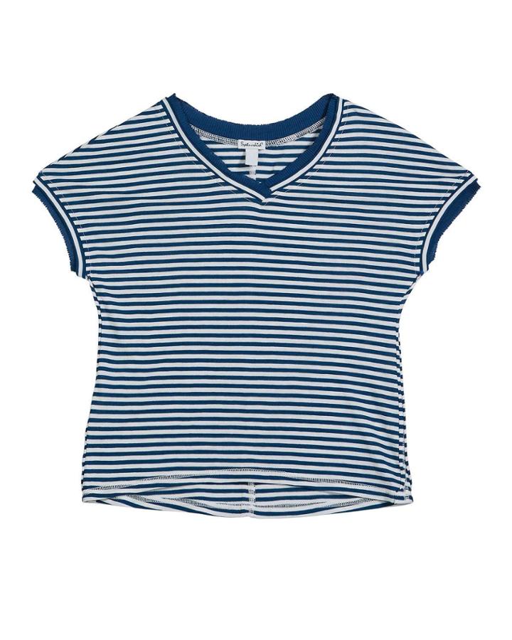 Slub Jersey Striped V-neck Tee,