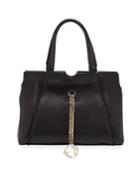 Pebbled Leather Satchel Bag With Stitching Detail, Black