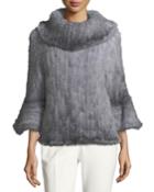 Knit Fur Bell-sleeve Poncho, Blue