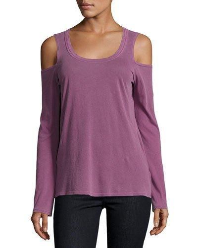 Long-sleeve Cold-shoulder Tee, Bordeaux