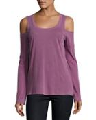 Long-sleeve Cold-shoulder Tee, Bordeaux
