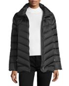 Chevron-stitched Down Coat, Black