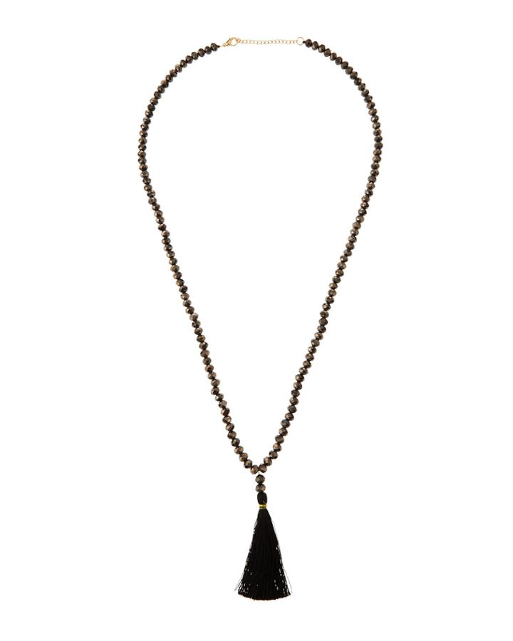 Panacea Tassel-drop Beaded Necklace, Black, Women's, Hematite