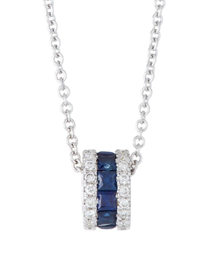 18k White Gold Diamond & Blue Sapphire Necklace