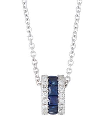 18k White Gold Diamond & Blue Sapphire Necklace