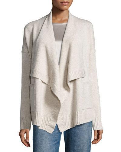 Wool-cashmere Drape-front Cardigan, Beige