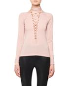 Lace-up Long-sleeve Cashmere-silk Knit Top