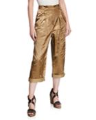 Textured Satin Cropped Pants