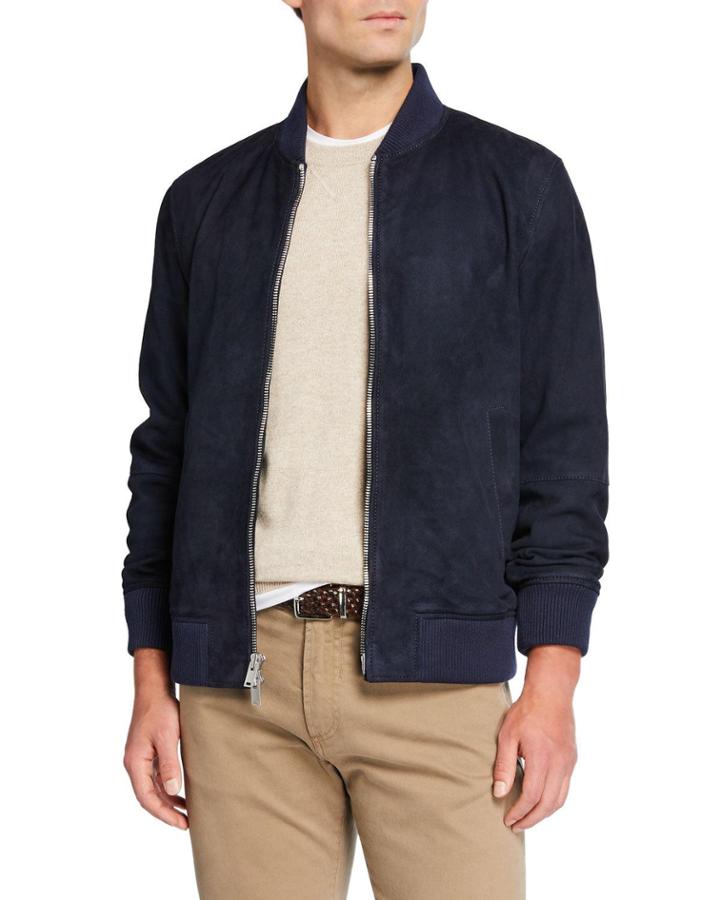 Men's Suede Zip-front Bomber Jacket