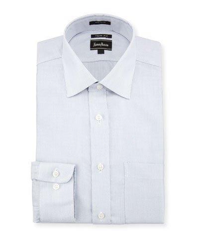 Trim-fit Regular-finish Dot-print Dress Shirt, White/blue