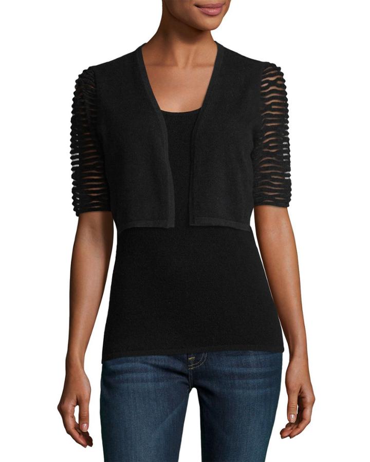 Cashmere Bolero W/ Dramatic Velvet-striped