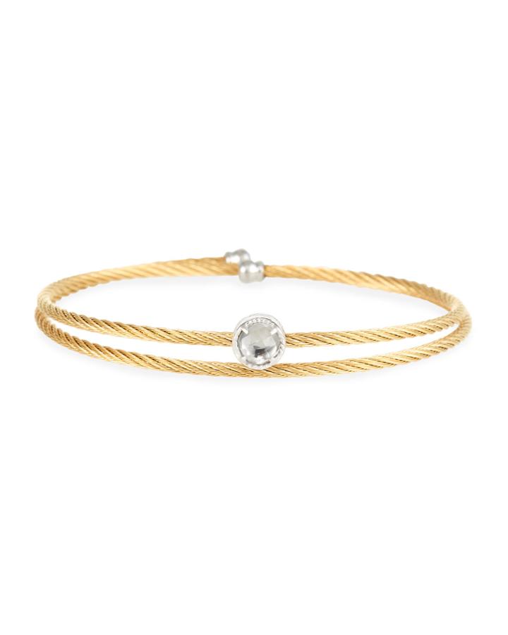Yellow Cable Single-wrap Bangle Bracelet With White Topaz