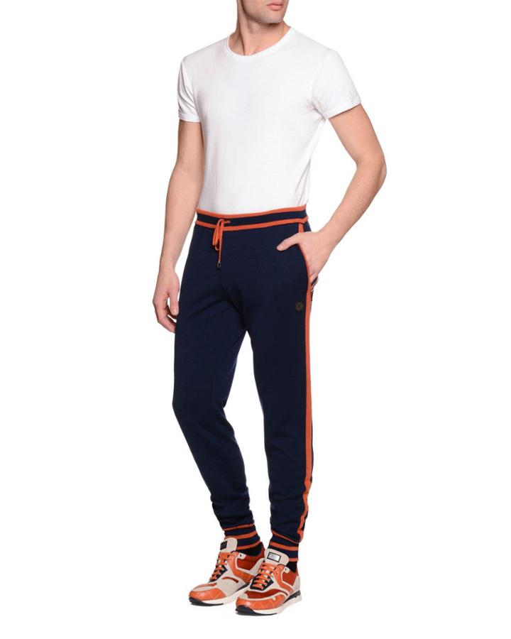 Contrast-trim Drawstring Jogging Pants, Navy