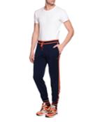 Contrast-trim Drawstring Jogging Pants, Navy