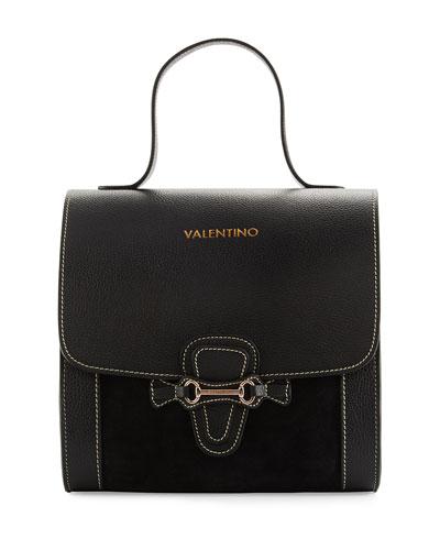 Amy Leather & Suede Satchel Bag, Black