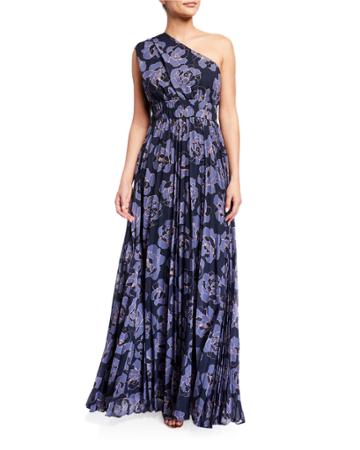 One-shoulder Printed Chiffon Gown