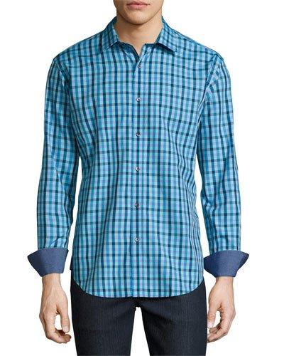 Plaid-print Sport Shirt, Turquoise