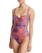 Global Sweetheart-neck One-piece Swimsuit,