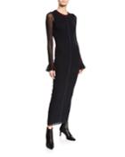 Body-con Ruffle-sleeve Dress W/ Contrast Seaming Details