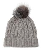 Cable-knit Cashmere Beanie Hat W/ Fur Trim