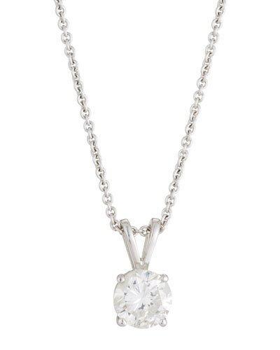 14k White Gold Diamond Solitaire Pendant Necklace,