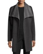 Oversized Two-tone Belted Wool Coat, Charcoal/gray