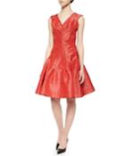 Zac Posen Taffeta Seamed Flounce Dress, Aurora Red, Women's,